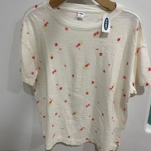 Old Navy NWT white floral 100 percent cotton t shirt size medium